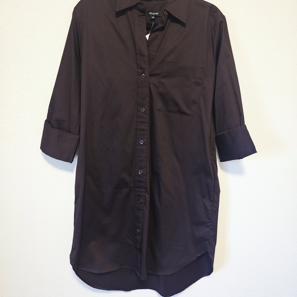Madewell Y-Neck Relaxed Shirtdress in Dark Brown Women's Size Small NWT - Picture 7 of 7